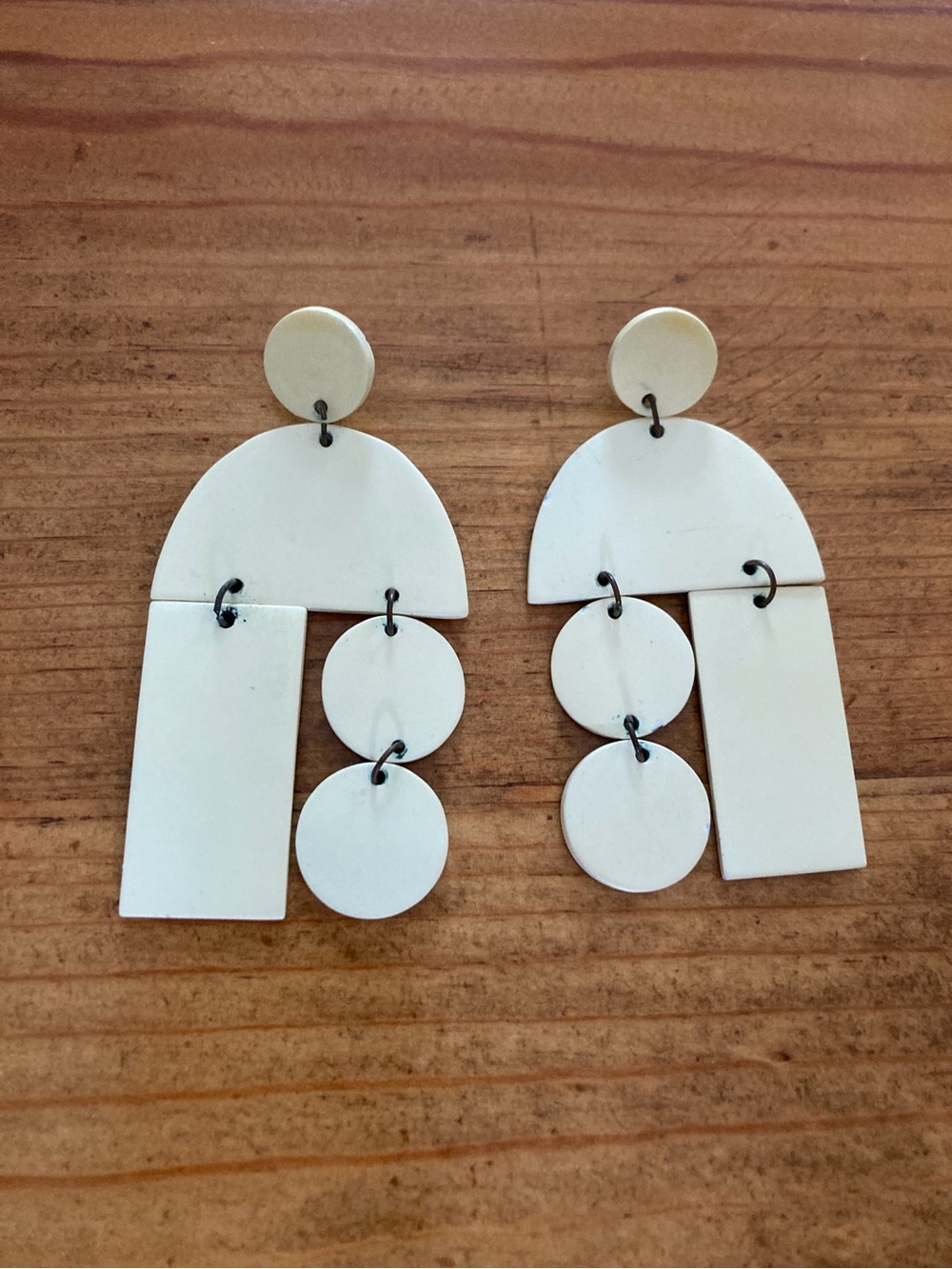 Contemporary Off White Geometric Drop Earrings - Minimal Arch & Disc Design